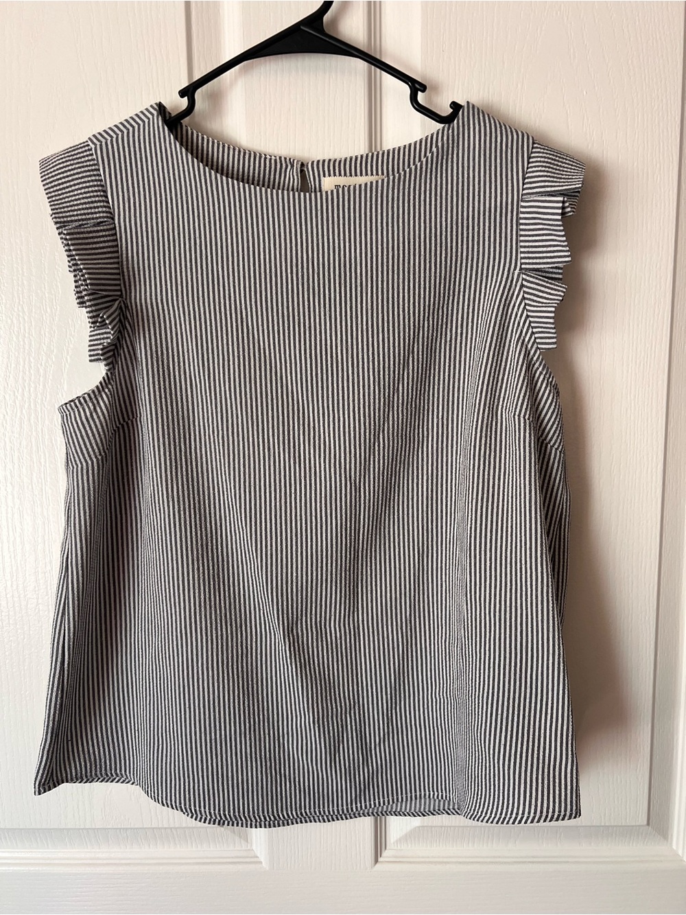 Monteau Black & White Striped Ruffle Sleeve Camisole